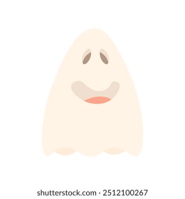 Fantasma sorridente em estilo cartoon em um fundo branco isolado. Fantasma bonito clássico em cores de cama. Fantasma para o Halloween.
