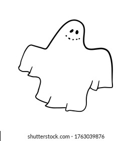 Smiling ghost halloween. Vector illustration on white background. Funny ghost coloring. For postcards, posters, stickers and professional design.