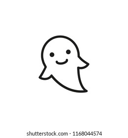Smiling ghost line icon. Positive, content, cute, flying. Halloween concept. Vector illustration can be used for topics like mystery, phantom, costume