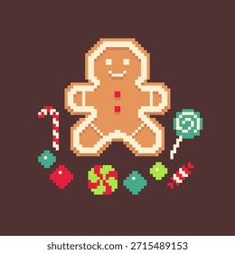 Smiling Gingerbread Man Cookie with Festive Candy Decoration Vector Illustration