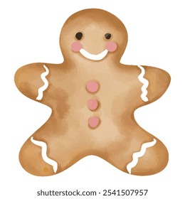 Smiling Gingerbread Man Cookie with Pink Buttons