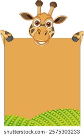 Smiling giraffe holding a blank sign for messages