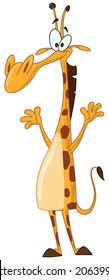 Smiling giraffe waving with his hands