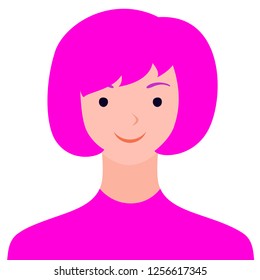 Smiling girl avatar, bright trendy userpic, interesting woman profile icon. Vector illustration.