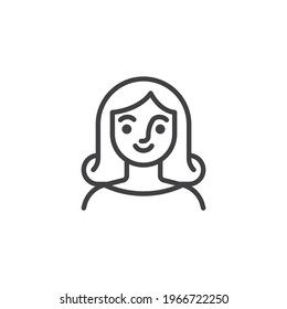 Smiling girl avatar line icon. linear style sign for mobile concept and web design. Young woman person outline vector icon. Symbol, logo illustration. Vector graphics