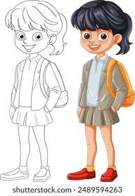 Smiling girl with backpack and uniform