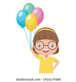 smiling girl with balloons celebration vector illustration