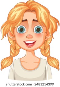 Smiling girl with blonde braids and big eyes