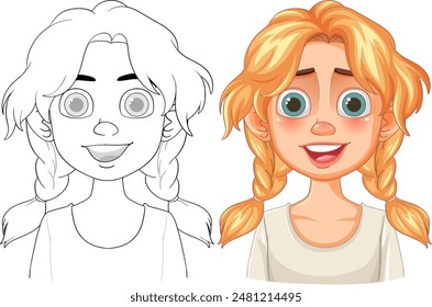 Smiling girl with blonde braids and big eyes