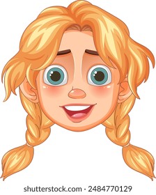 Smiling girl with blonde braids and big eyes