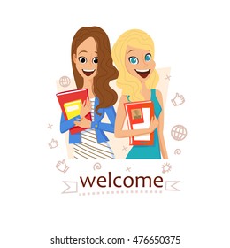 Smiling girl with book. concept of education, training courses, obtaining specialty, university graduation, Modern concepts for web banners, online tutorials, printed, promotional materials