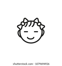 Smiling girl with bows line icon. Smiley, child, baby. People concept. Can be used for topics like infant, children, nursery.