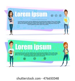 Smiling girl and boy with book. concept of education, training courses, obtaining specialty, university graduation, Modern concepts for web banners, online tutorials, printed, promotional materials