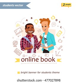 smiling girl and boy with book.Students.Concept of education,training courses,obtaining specialty, university graduation,Modern concepts for web banners,online tutorials, printed,promotional materials