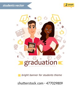 smiling girl and boy with book.Students.Concept of education,training courses,obtaining specialty, university graduation,Modern concepts for web banners,online tutorials, printed,promotional materials