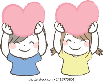 
Smiling girl and boy with hearts 1