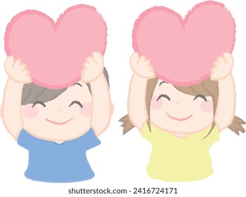 
Smiling girl and boy with hearts 1-2