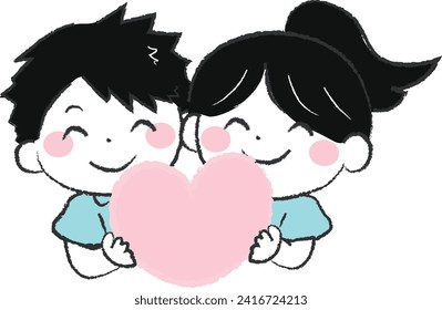 
Smiling girl and boy with hearts 3-3