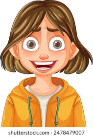 Smiling girl with brown hair and big eyes