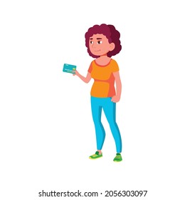 smiling girl buying goods with credit card in store cartoon vector. smiling girl buying goods with credit card in store character. isolated flat cartoon illustration