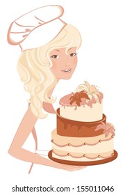 Smiling girl with cake. Vector