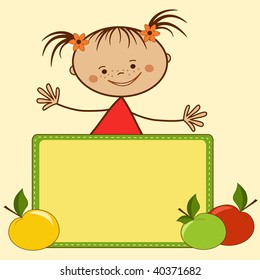 Smiling girl. Cartoon. Vector illustration with place for text.