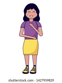 smiling girl character cartoon on white background vector illustration