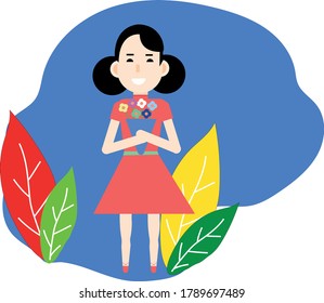 smiling girl character vector illustration
