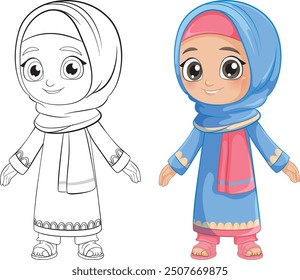 Smiling girl in colorful hijab and dress