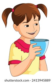 Smiling girl with cup in hand vector illustration