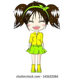 Smiling girl Cute girl Cartoon character on white background Vector illustration Little girl