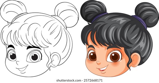 Smiling girl with cute hairstyle and big eyes