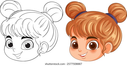 Smiling girl with cute hairstyle illustration