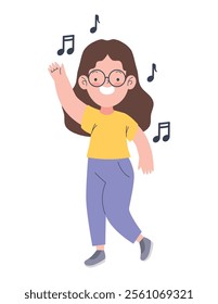 smiling girl dancing music isolated