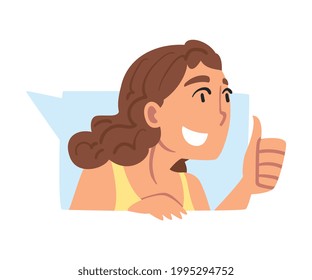 Smiling Girl Doing Like Hand Gesture, Teenager Giving Thumb Up Showing her Approval Cartoon Vector Illustration