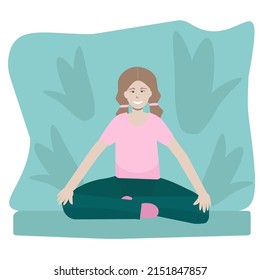 Smiling girl doing yoga and meditating