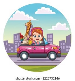 smiling girl driving car