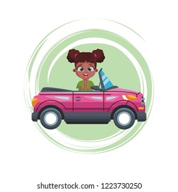 smiling girl driving car cartoon