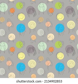 Smiling girl faces with different hairstyles seamless pattern. Girl avatars vector illustration.