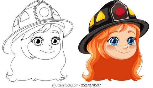 Smiling girl in firefighter helmet