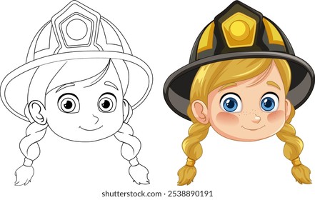 Smiling girl in firefighter helmet