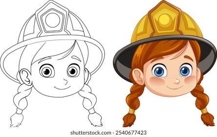 Smiling girl in firefighter helmet