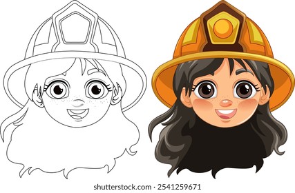 Smiling girl in firefighter helmet