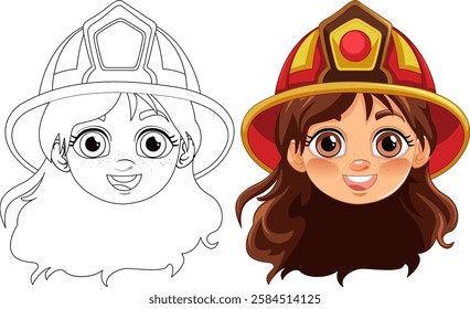 Smiling girl in firefighter helmet