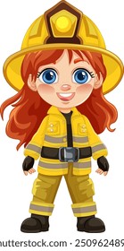 Smiling girl in firefighter uniform