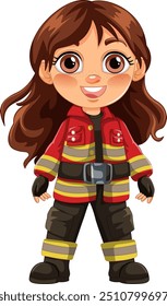 Menina sorridente em uniforme de bombeiro ilustração