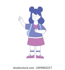 Smiling Girl First Grader Standing with Backpack Vector Illustration