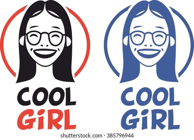 smiling girl in glasses portrait sign set