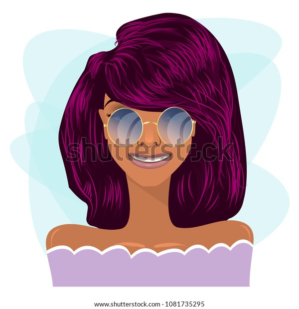 Smiling Girl Glasses Purple Hair Avatar Stock Vector Royalty Free