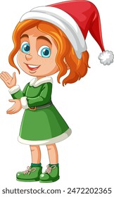 Smiling girl in green dress and Santa hat